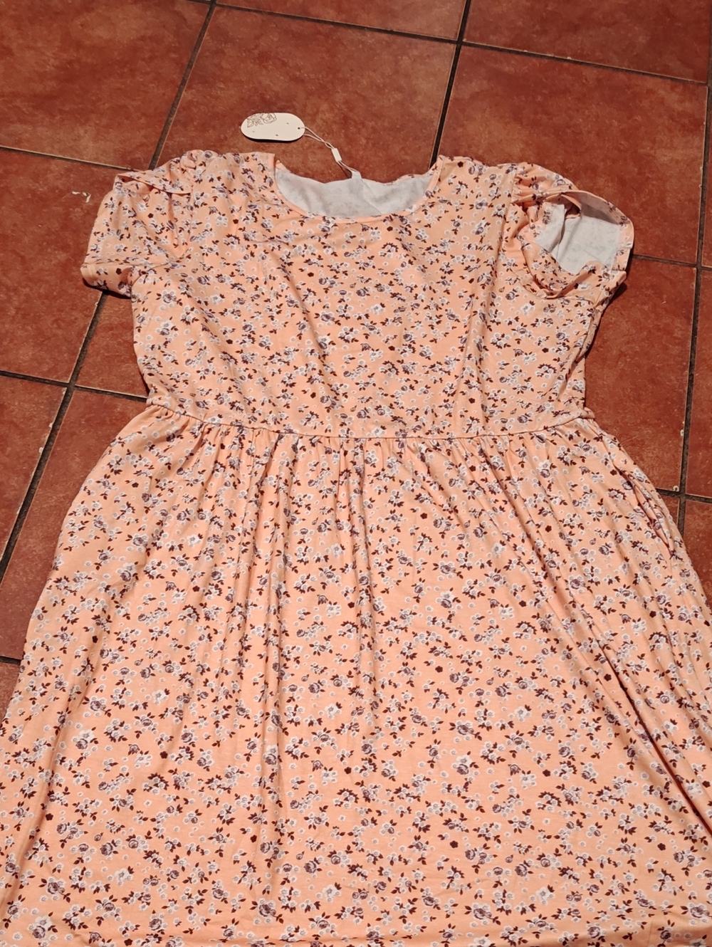 ' Peach Floral Short-Sleeve Dress